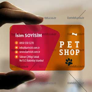 Şeffaf kartvizit pet Shop 