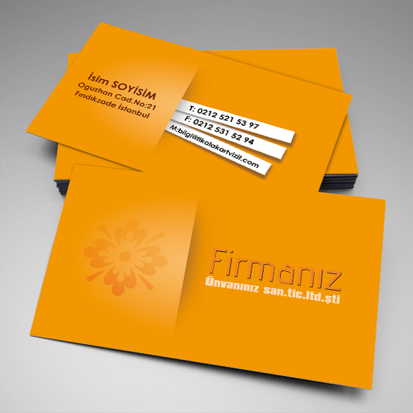 özel kartvizit orange zeminli tasarım logolu