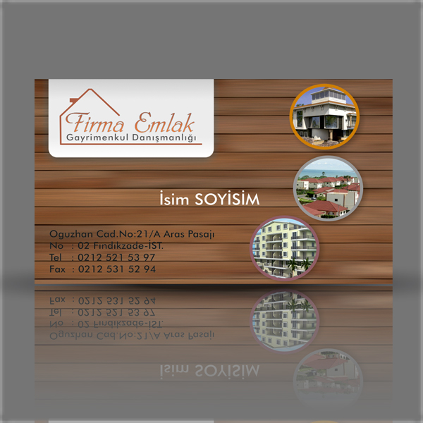 Emlak Kartvizit Kahve Zeminli 3 Resimli KV3992