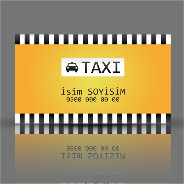 Taksi Kartvizit sarı siyah beyaz çizgiler