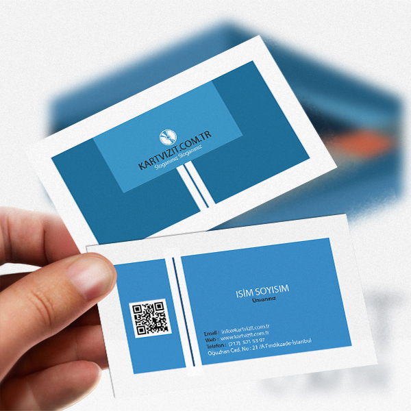 Özel Kartvizit Mavi Beyaz qr Barkodlu