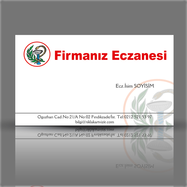 Eczane karvizit  beyaz zemine kırmızı