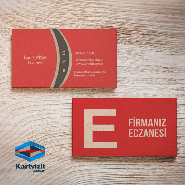 Kraft Eczane Kartvizit Kırmızı Zeminli