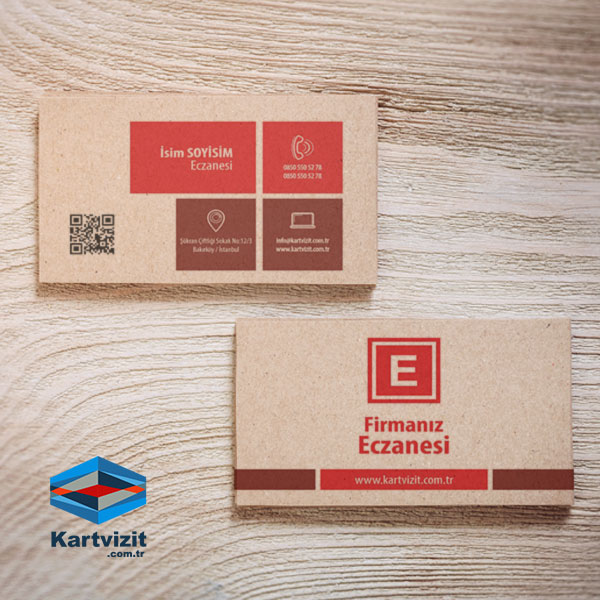 Kraft Eczane Kartvizit kırmızı kutular