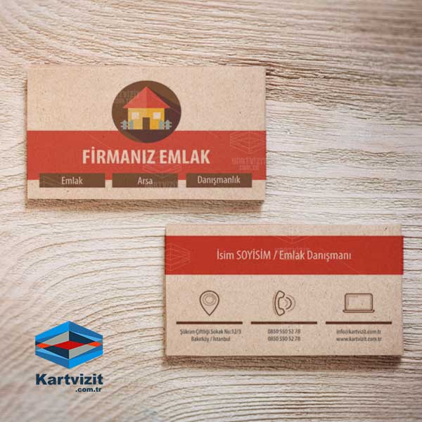 Kırmızı Bant Logolu Emlak Kartviziti