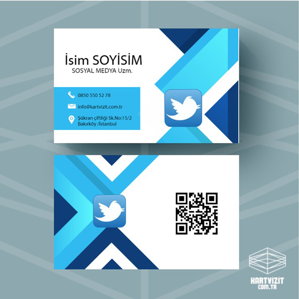 Twitter Kartvizit - 2 Mavi Zeminli