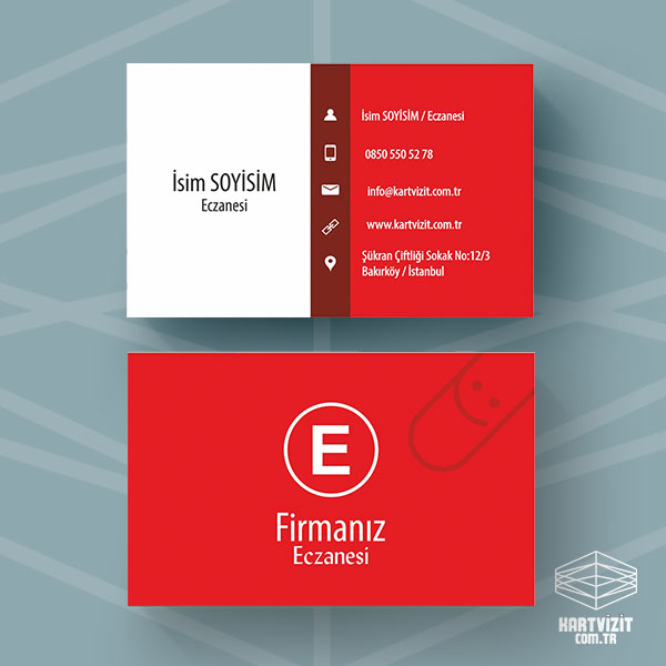 Kırmızı Zeminli Eczane Kartvizit KV5157