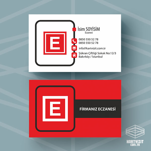 Kırmızı Zeminli Eczane Kartvizit KV5160