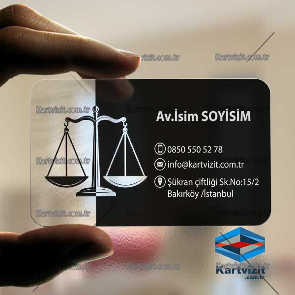 Avukat Şeffaf kartvizit Siyah Gümüş