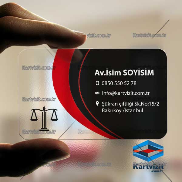 Avukat Şeffaf Kartvizit Kırmızı Renk