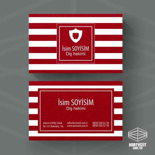 Kırmızı Beyaz Çizgiler - Diş Hekimi Kartvizit